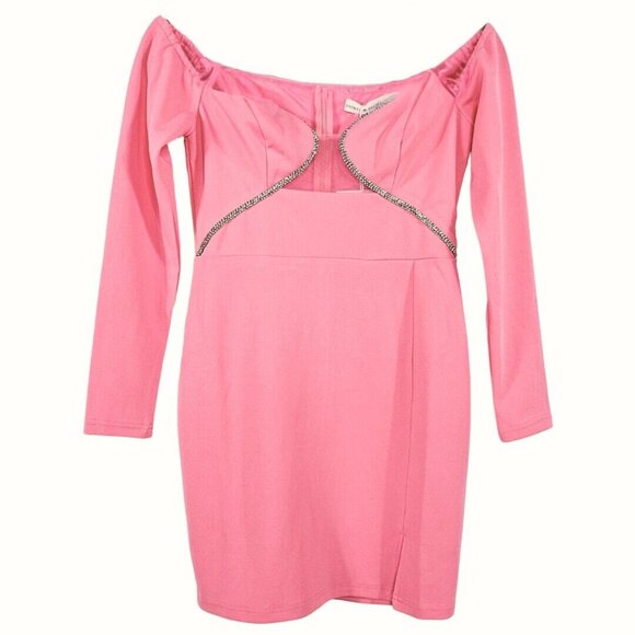 Saints & Secrets Off Shoulder Mini Dress M Pink Diamante Coquette Party Cocktail - Picture 2 of 14